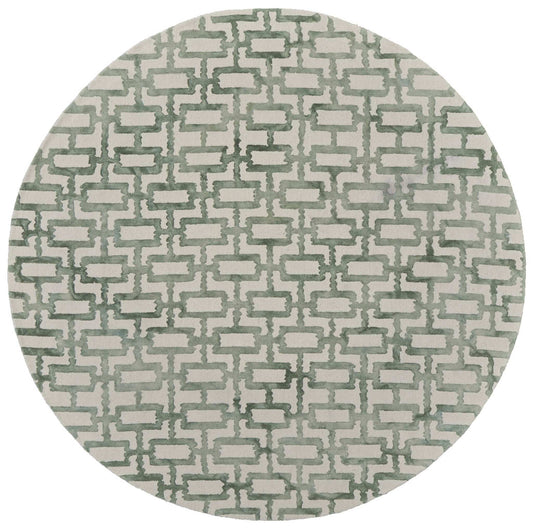 10' Ivory and Green Round Trellis Hand Tufted Area Rug - Homeroots - Flyclothing LLC