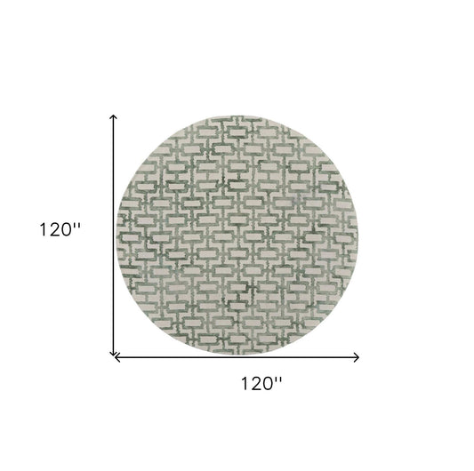 10' Ivory and Green Round Trellis Hand Tufted Area Rug - Homeroots - Flyclothing LLC