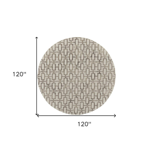 10' Ivory and Tan Round Trellis Hand Tufted Area Rug - Homeroots - Flyclothing LLC