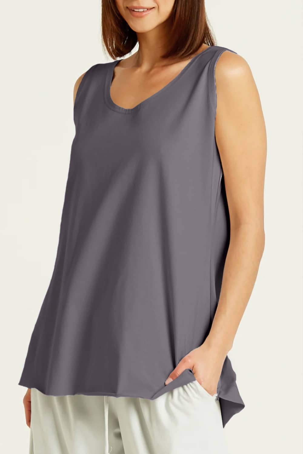Cotton Lycra Shirttail Tank - Lava - PLANET by Lauren G - Flyclothing LLC