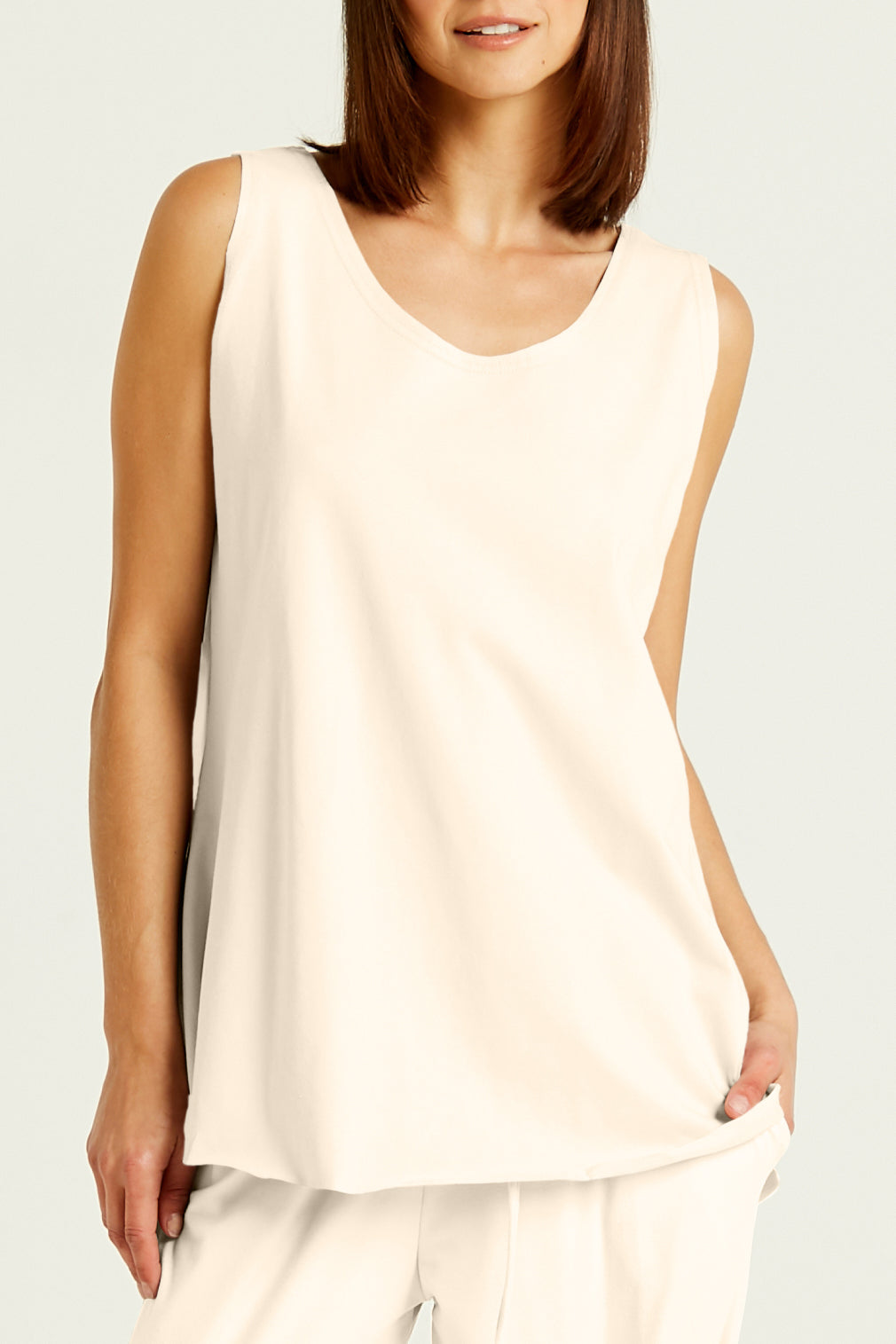 Cotton Lycra Shirttail Tank - Butter - PLANET by Lauren G - Flyclothing LLC