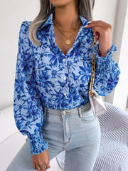 Floral Collared Neck Long Sleeve Shirt - Trendsi