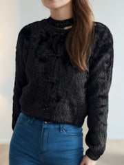 Cutout Knot Button Long Sleeve Cardigan - Trendsi