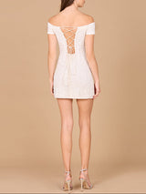 Sleek Off Shoulder Bridal Cocktail Dress | 51176