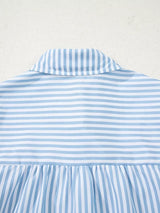 Stripe Shirred Detail Half Placket Collared Long Sleeve Shirt - Trendsi - Flyclothing LLC