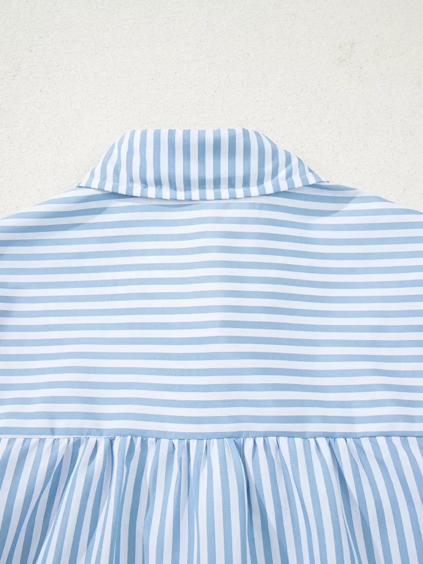 Stripe Shirred Detail Half Placket Collared Long Sleeve Shirt - Trendsi - Flyclothing LLC