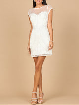 Beaded Bridal Short Dress with Cap Sleeves