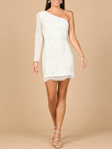 One Sleeve Beaded Cocktail Dress with Fringe