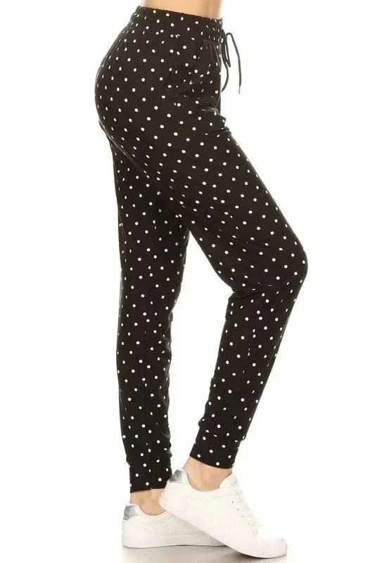 Leggings Depot Full Size Buttery Soft Polka Dot Joggers with Drawstring Plus Size - Trendsi - Flyclothing LLC