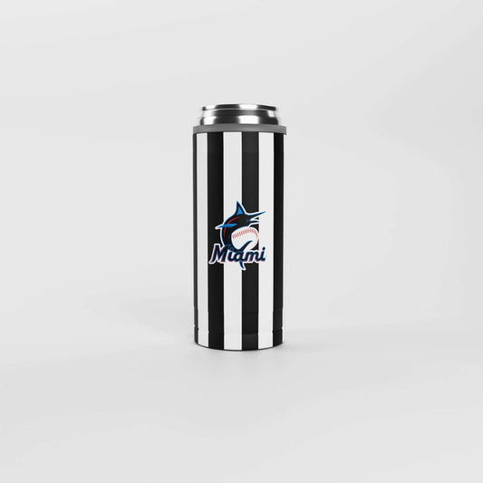 Miami Marlins 12oz Striped Powdercoat SlimCan Coolie - Logo Brands - Flyclothing LLC