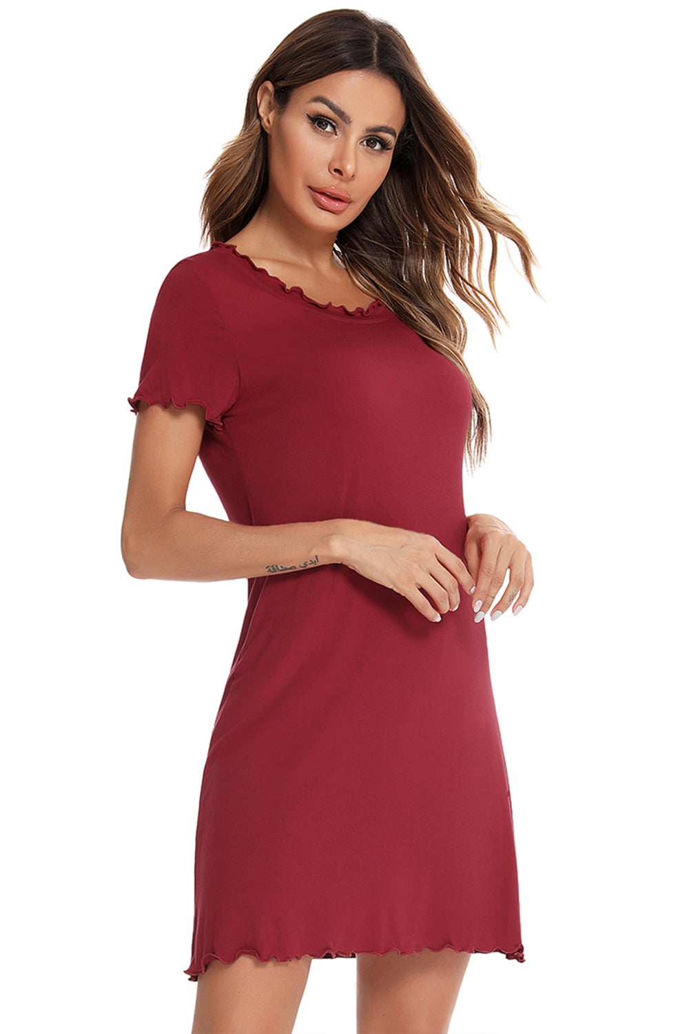 Round Neck Short Sleeve Lounge Dress - Trendsi - Flyclothing LLC