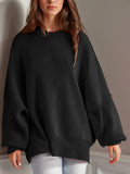 Double Take Side Slit Round Neck Long Sleeve Sweater - Trendsi