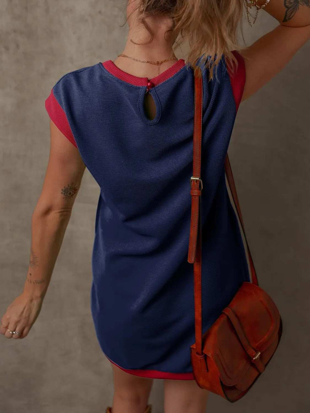 Round Neck Cap Sleeve Mini Dress - Trendsi - Flyclothing LLC