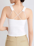 Crisscross Scoop Neck Wide Strap Cropped Tank with Chest Pads - Trendsi - Flyclothing LLC