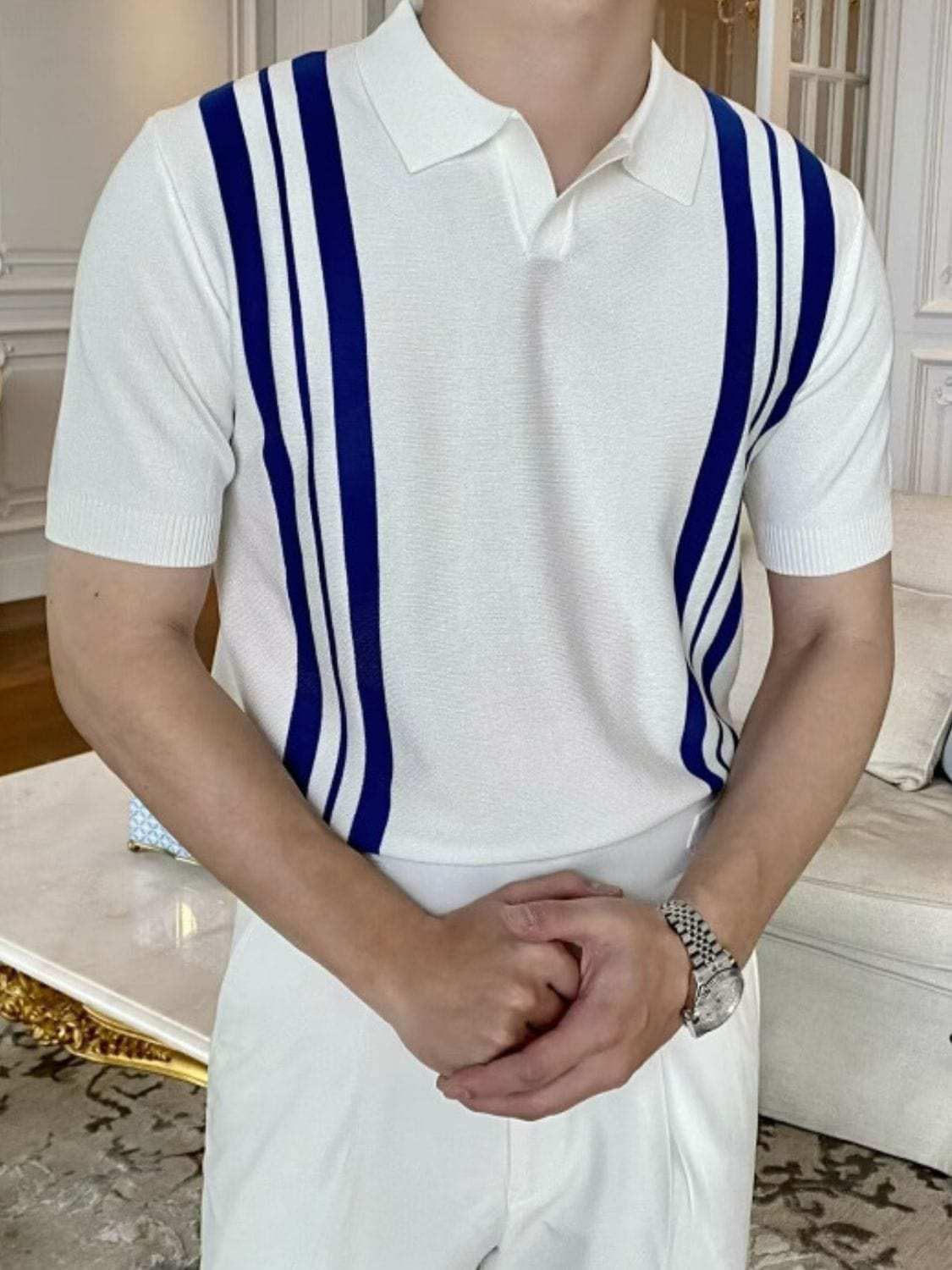 Men's Plus Size Contrast Collared Neck Short Sleeve Polo - Trendsi - Flyclothing LLC