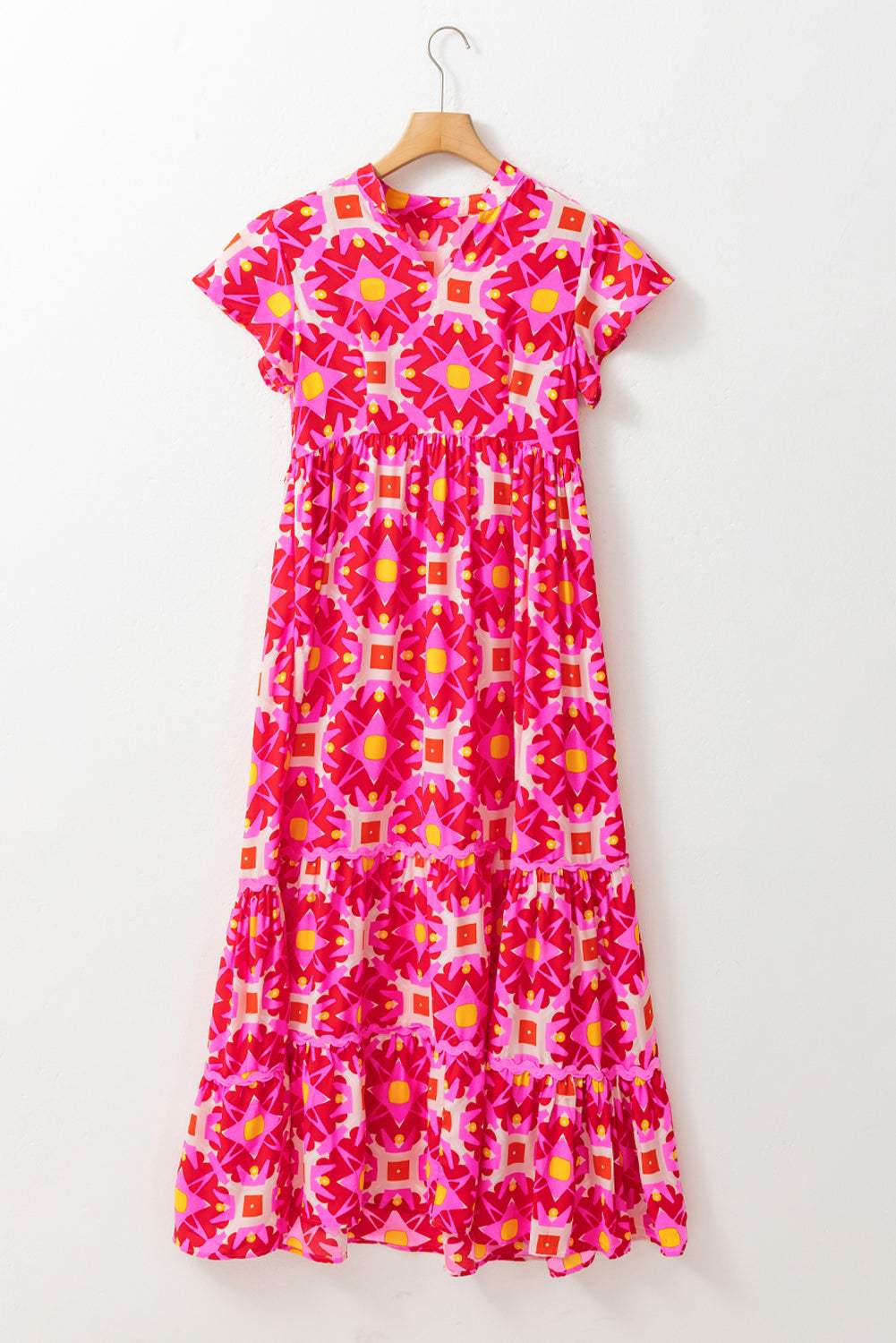 Printed Notched Cap Sleeve Dress - Trendsi - Flyclothing LLC