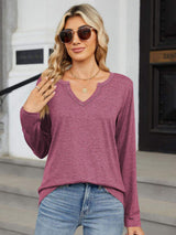 Notched Long Sleeve T-Shirt - Trendsi - Flyclothing LLC