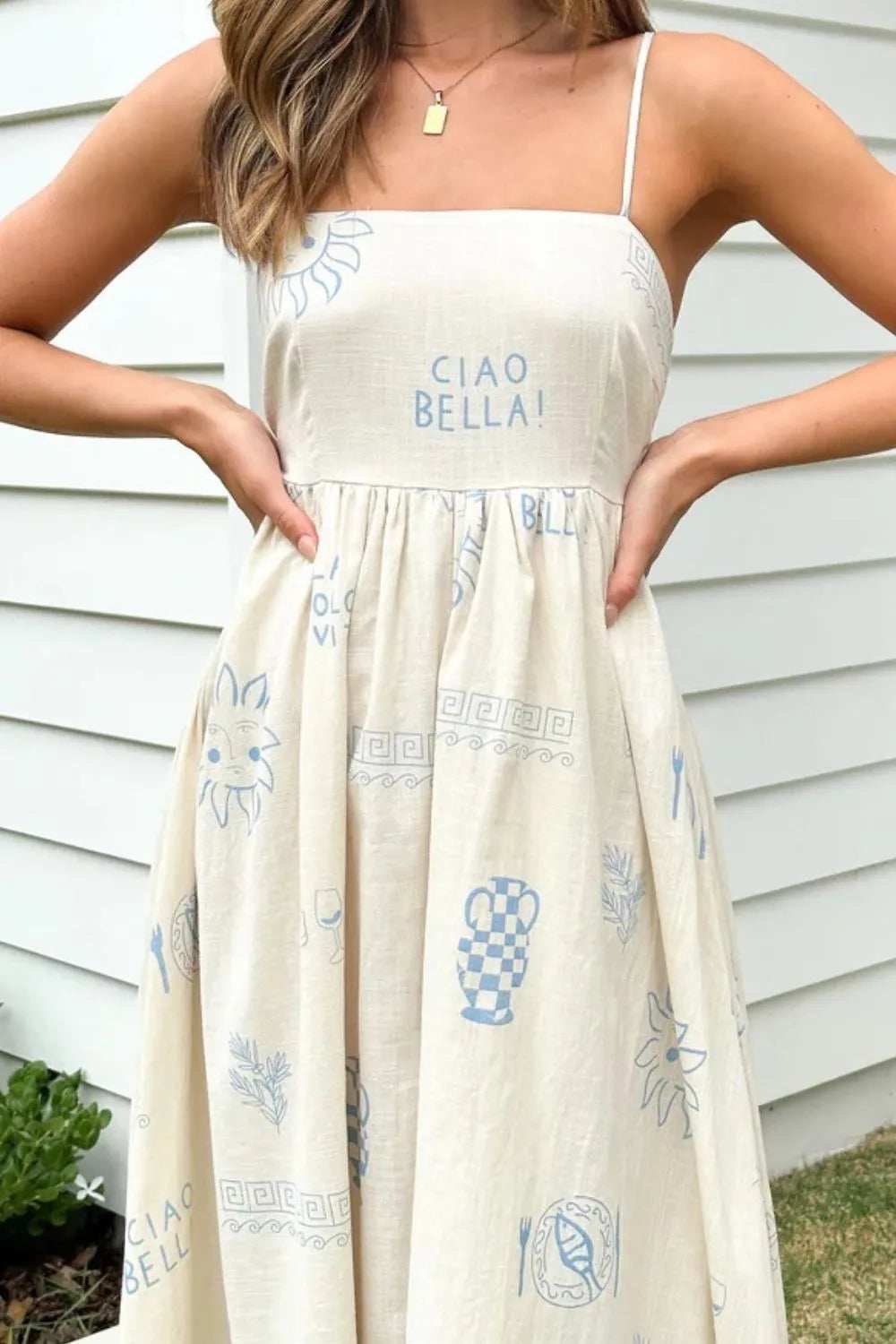 Cutout Back Printed Square Neck Maxi Cami Dress - Trendsi - Flyclothing LLC