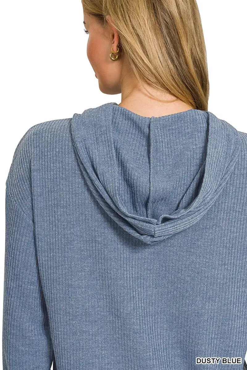 Zenana Ribbed Long Sleeve Hoodie - Trendsi - Flyclothing LLC