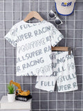 Children's Round Neck Cartoon Graphic T-Shirt and Shorts Set - Trendsi