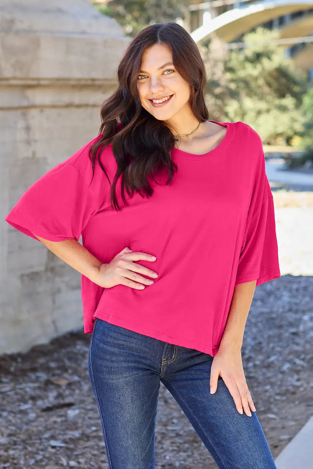 Basic Bae Full Size Round Neck Drop Shoulder T-Shirt - ShopBasicbae - Flyclothing LLC