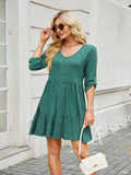 Tiered Ruched V-Neck Mini Dress - Trendsi