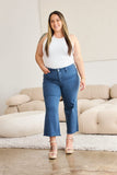 RFM Crop Chloe Full Size Tummy Control High Waist Raw Hem Jeans - Trendsi
