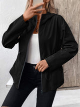 Drawstring Zip Up Hooded Jacket - Trendsi - Flyclothing LLC