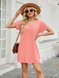 V-Neck Short Sleeve Mini Tee Dress - Trendsi - Flyclothing LLC