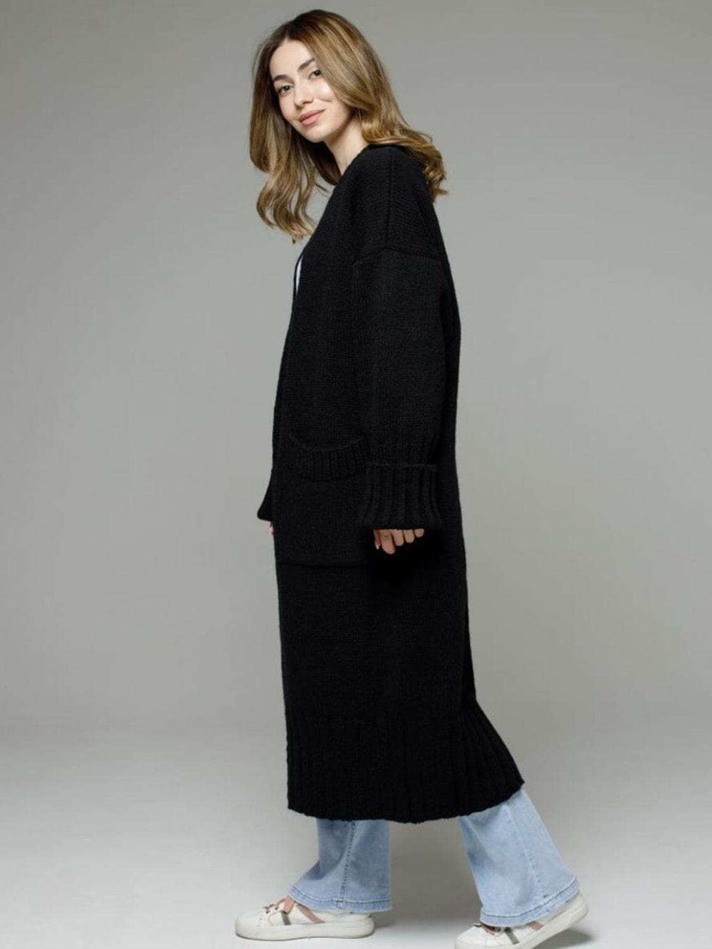 Pocketed Open Front Dropped Shoulder Cardigan - Trendsi - Flyclothing LLC