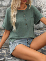 Half Button Short Sleeve T-Shirt - Trendsi - Flyclothing LLC