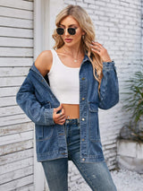 Button Up Long Sleeve Denim Jacket - Trendsi - Flyclothing LLC