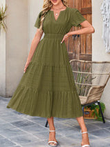 Tiered Notched Short Sleeve Dress - Trendsi - Flyclothing LLC