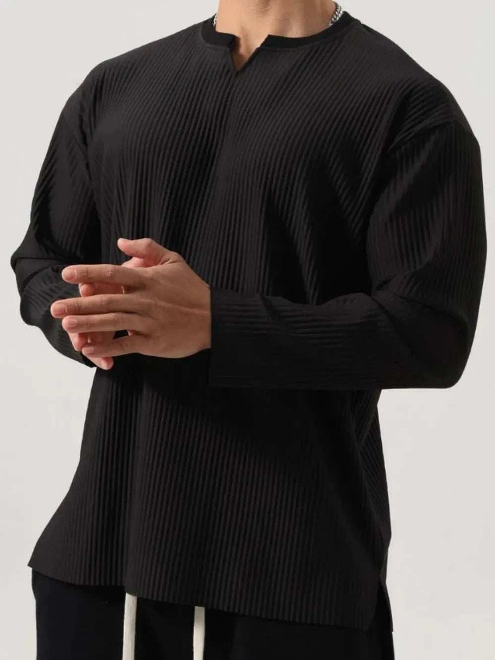 Men's Plus Size Notched Long Sleeve Top - Trendsi - Flyclothing LLC