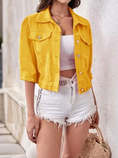 Full Size Cropped  Denim Jacket Plus Size - Trendsi