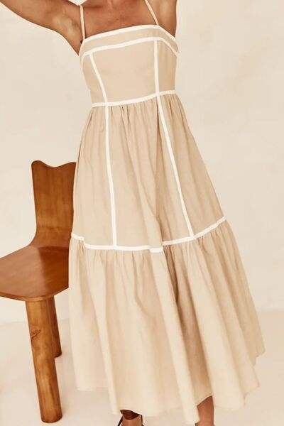 Contrast Trim Square Neck Midi Cami Dress - Trendsi - Flyclothing LLC