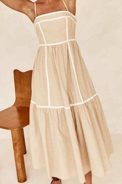 Contrast Trim Square Neck Midi Cami Dress - Trendsi - Flyclothing LLC