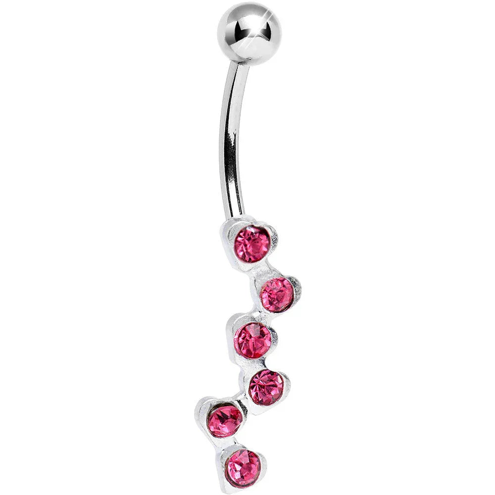 Pink Gem Shower of Hearts Belly Ring - BodyCandy - Flyclothing LLC