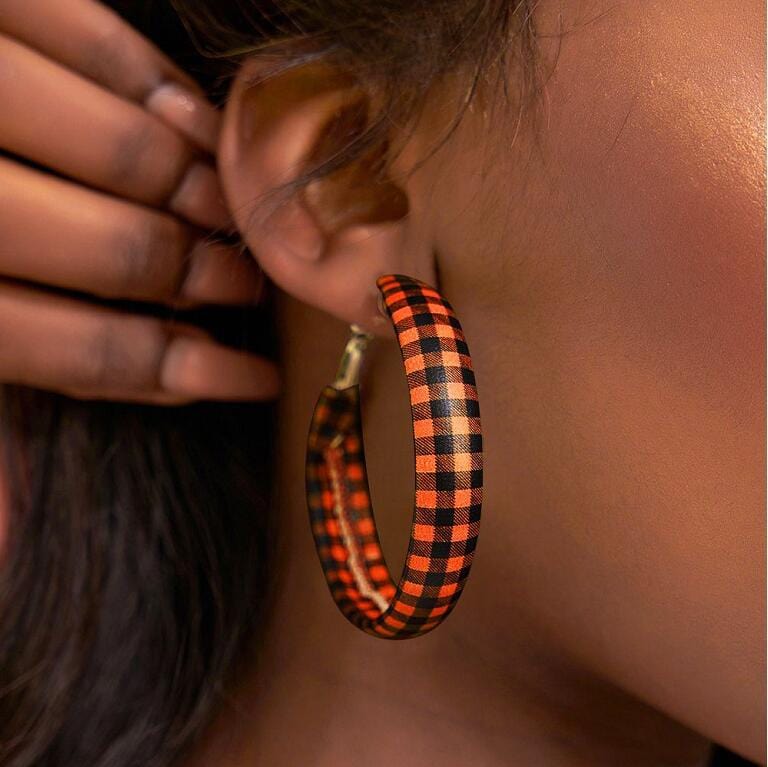 Plaid PU Leather Hoop Earrings - Trendsi