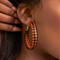 Plaid PU Leather Hoop Earrings - Trendsi