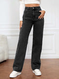 High Waist Straight Jeans - Trendsi - Flyclothing LLC