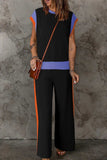 Contrast Round Neck Top and Pants Set - Trendsi - Flyclothing LLC