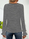 Striped Square Neck Flounce Sleeve Top - Trendsi - Flyclothing LLC