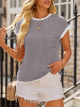 Contrast Trim Round Neck Short Sleeve T-Shirt - Trendsi - Flyclothing LLC