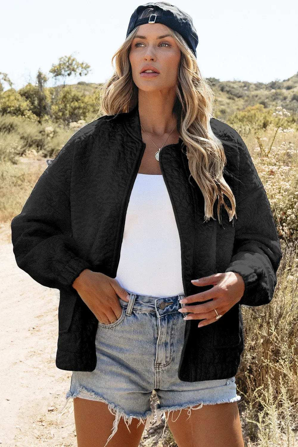 Baseball Collar Floral Quilted Jacket - Trendsi - Flyclothing LLC