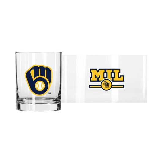 Milwaukee Brewers 14oz Letterman Rocks Glass - Logo Brands - Flyclothing LLC