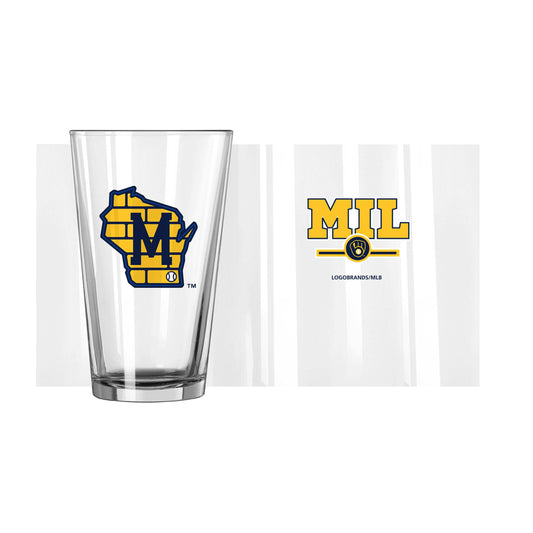 Milwaukee Brewers 16oz Letterman Pint Glass - Logo Brands - Flyclothing LLC