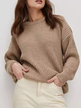 Round Neck Long Sleeve Sweater - Trendsi - Flyclothing LLC