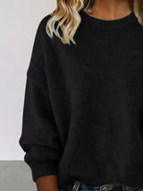 Full Size Round Neck Dropped Shoulder Sweater Plus Size - Trendsi - Flyclothing LLC
