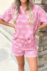 Bowknot Printed Notched T-Shirt and Shorts Set - Trendsi - Flyclothing LLC